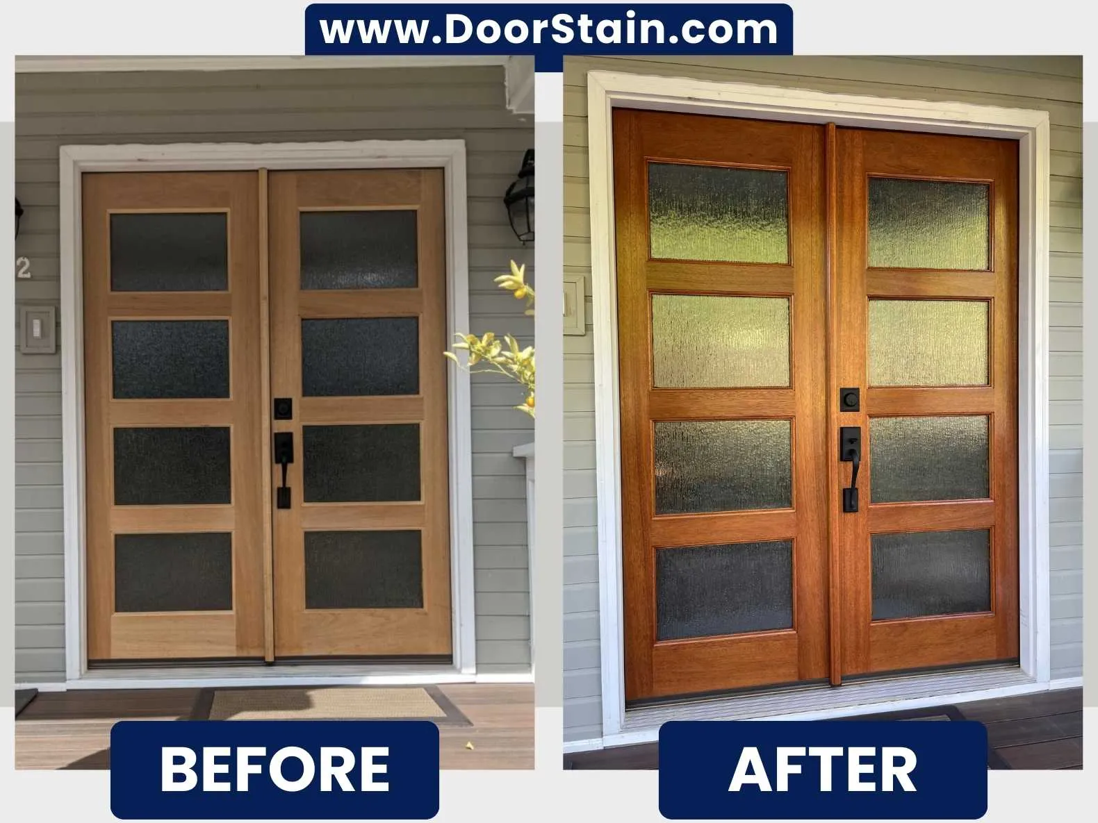 Faded double front doors restored with marine-grade UV sealant in Metro Atlanta — before and after