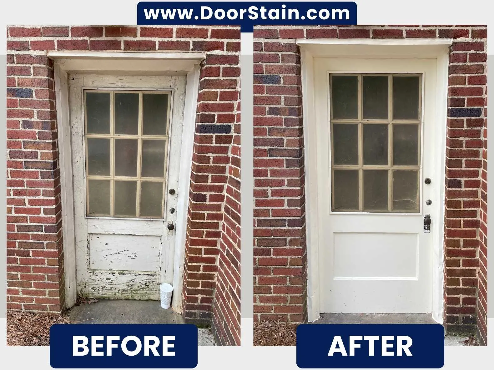 Dull, water-stained front door fully restored in Atlanta — before and after