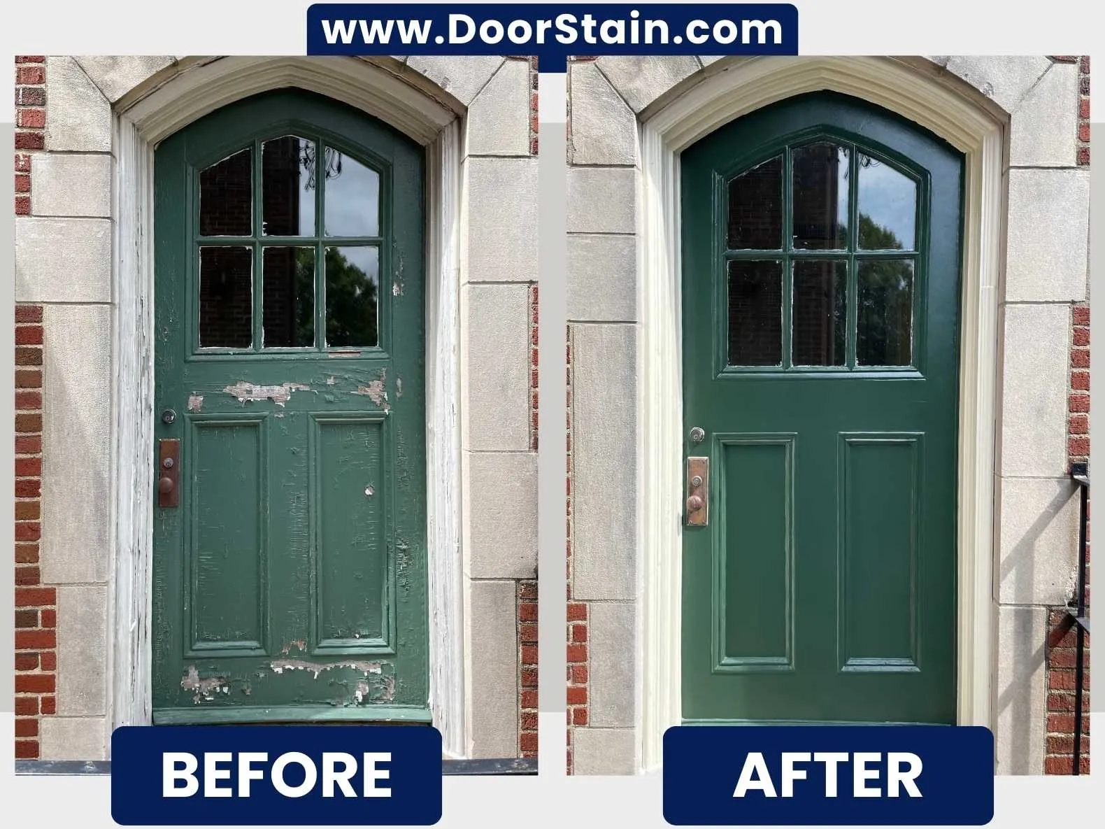 Cracked, peeling front door sanded and restained in a single day in Atlanta — before and after